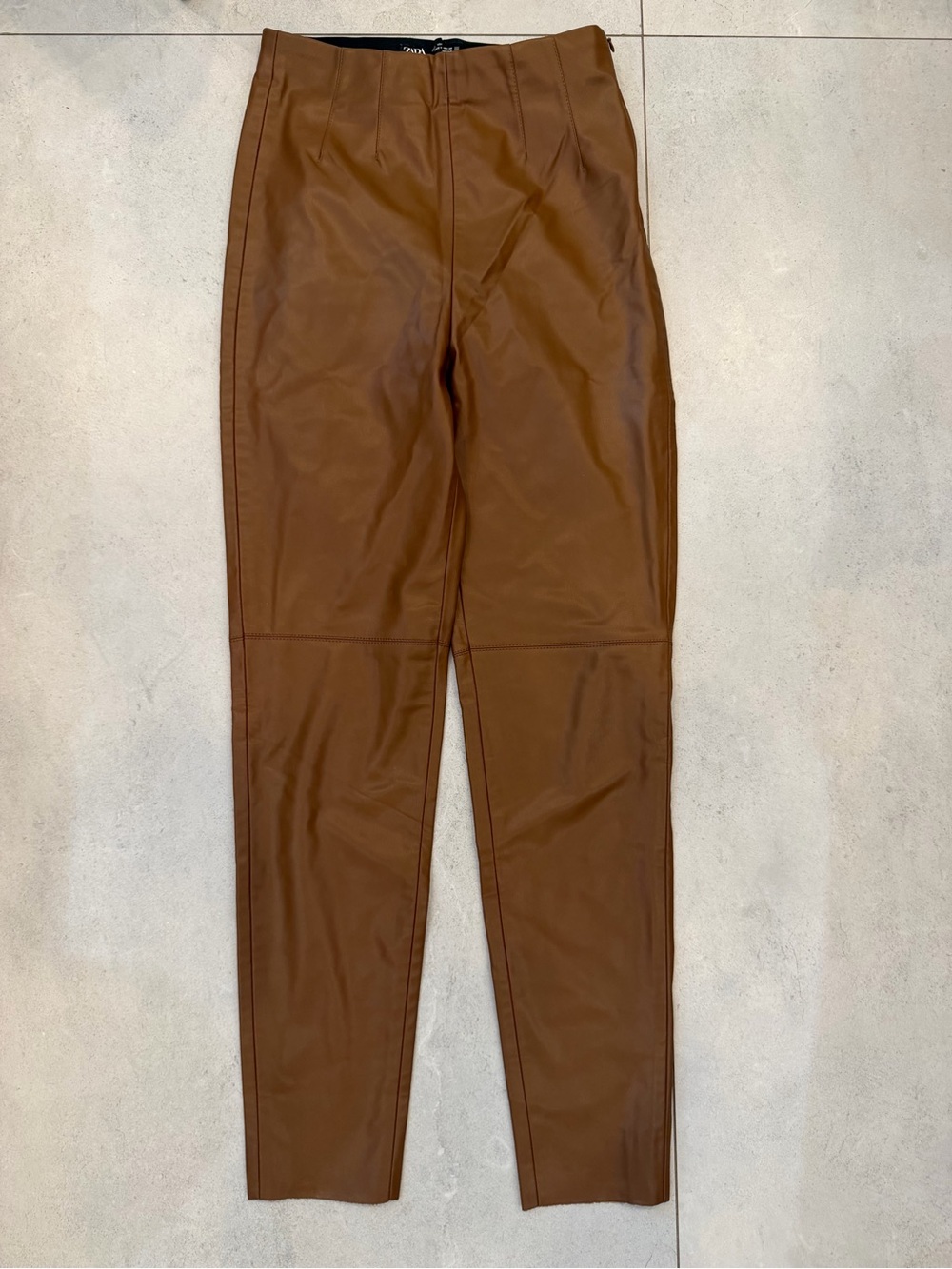 Zara Camel Faux Leather High-Waisted Tapered Pants